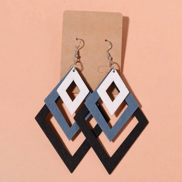 Wooden Layered Earrings - Black - Picture 1 of 2